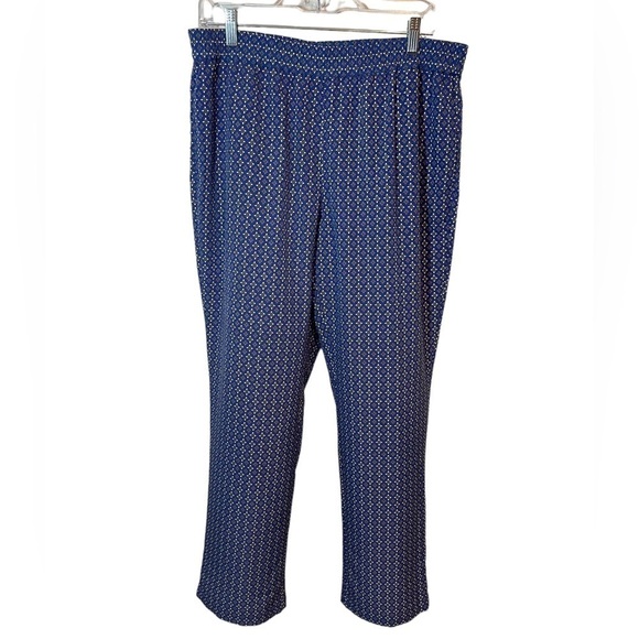 Talbots Women's Blue Diamond/Floral Stretch waist Pants, NWT - Size 10 - Picture 1 of 8